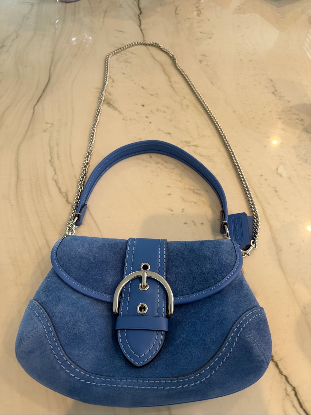 Coach Blue Suede Shoulder Bag with Silver Hardware - Picture 3 of 8